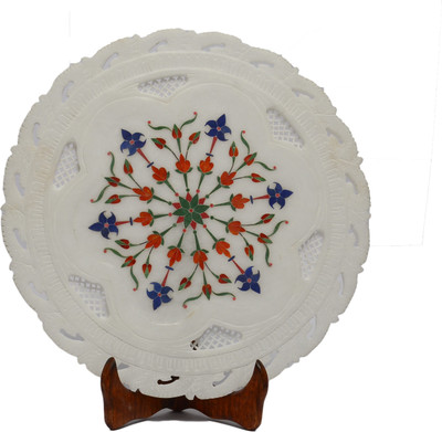 40% OFF on Artist Haat Hand Carved Marble Inlay Using Semi-Precious Stones Stoneware Decorative Platter Multicolor