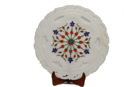 40% OFF on Artist Haat Hand Carved Marble Inlay Using Semi-Precious Stones Stoneware Decorative Platter Multicolor