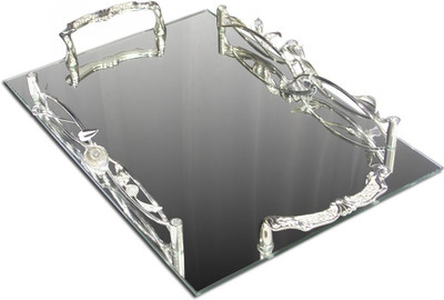Treta Plated Rectangular Mirror Tray Silver Decorative Platter Silver Treta Plated Rectangular Mirror Tray Silver Decorative Platter Silver