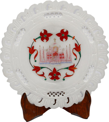 37% OFF on Artist Haat Hand Carved Marble Inlay Using Semi-Precious Stones Stoneware Decorative Platter Multicolor