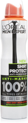 Loreal Paris Men Expert Shirt Protect Anti-Marks Refreshing Kick Fragrance 48h Dry Non-Stop Deodorant Body Spray - For Men (250 Ml)