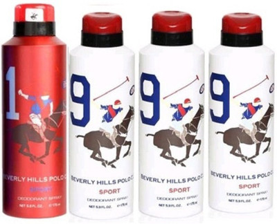 Beverly Hills Polo Club Sport 1 And 9 Combo Set Of 4 Body Spray - For Boys, Men (700 Ml)