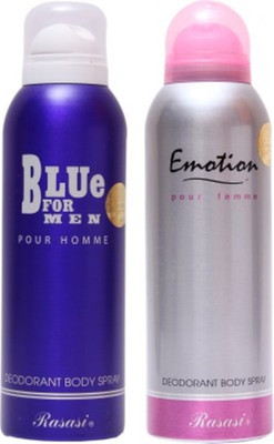 Rasasi Blue For Men And Emotion Femme Deodorant Spray - For Boys, Girls (400 Ml)