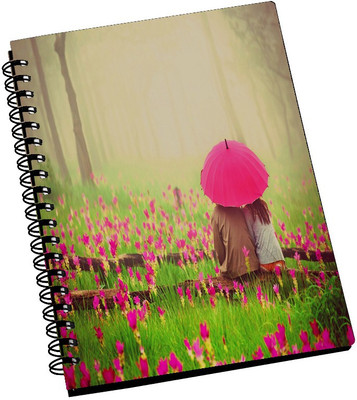 74% OFF on AMY Cute Couple Sitting Under Pink Umbrella A5 Notebook Spiral Bound