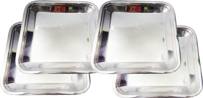 King Traders TULSI -Stainless Steel Oval Dinner Plate/Mess Plate/Party Plate/Snack Plate/Gurudwara Plate-11.5 Cm Set Of 4pcs Dinner Set (Stainless Steel)