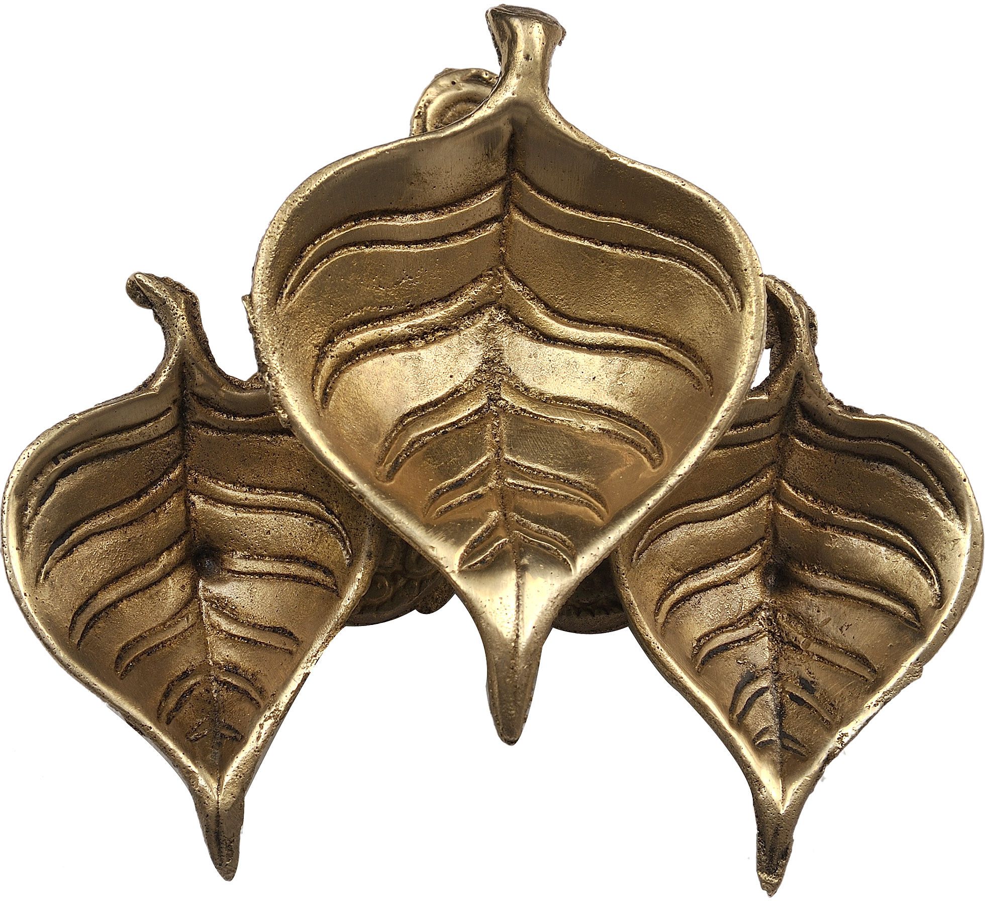 25% OFF on Exotic India Pipal Leaf Shaped Tri- Brass Table Diya Set