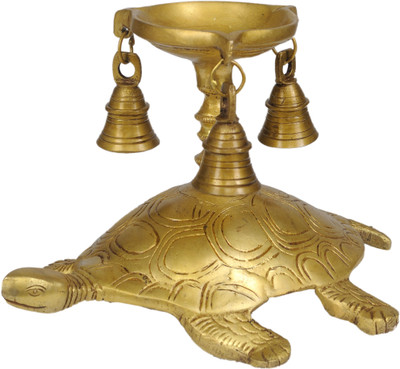 12% OFF on Exotic India Tortoise Oil Lamp with Bells (For Vastu) Brass Table Diya