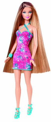 Mattel Hairtastic Pink Dress Long Brunette Hair Doll