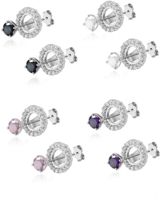 14% OFF on Taraash Interchangeable With Round Cluster Cubic Zirconia Silver Earring Set