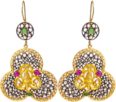 15% OFF on Exotic India Lord Ganesha Gold Plated Ruby Sterling Silver Dangle Earring