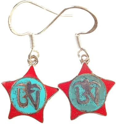 16% OFF on Exotic India Tibetan Om (AUM) Inlay Sterling Silver Dangle Earring