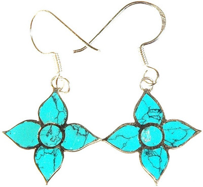 15% OFF on Exotic India Inlay Flower Sterling Silver Dangle Earring