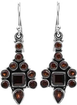 15% OFF on Exotic India Faceted Garnet Sterling Silver Dangle Earring
