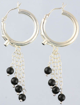 16% OFF on Exotic India Black Onyx Sterling Silver Hoop Earring