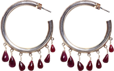 15% OFF on Exotic India Designer Ruby Sterling Silver Hoop Earring