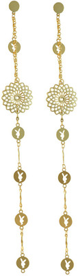 Sarah Rhinestone And Floral Charm Long Gold Metal Drop Earring