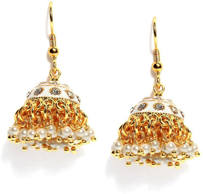 Bindhani Meenakari 10K White Gold Plated Cubic Zirconia Brass Jhumki Earring