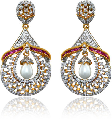 62% OFF on Dhruvi Creation By Zaveri Pearls 22K Yellow Gold, Rhodium Plated K Cubic Zirconia Brass Drop Earring