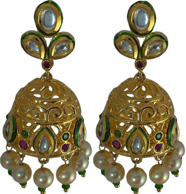 31% OFF on Sreeja Pearl drops 18K Yellow Gold Plated Cubic Zirconia Brass Jhumki Earring