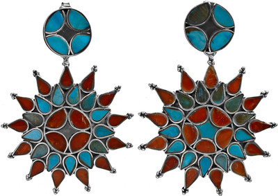 15% OFF on Exotic India Twin Hued Inlay Flower Sterling Silver Stud Earring