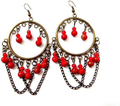 61% OFF on Pllanet Gold Red Beads Elegant Chandelier Earrings Brass, Copper Chandelier Earring