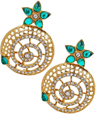 48% OFF on Maayra Sexy Push-Back Drop 10K Yellow Gold Plated 10 K Crystal Copper Drop Earring