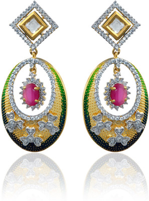 53% OFF on Dhruvi Creation By Zaveri Pearls 22K Yellow Gold, Rhodium Plated K Cubic Zirconia Brass Chandelier Earring