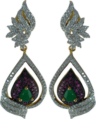 52% OFF on Sreeja Emerled centre 18K Yellow Gold Plated Cubic Zirconia Brass Drop Earring