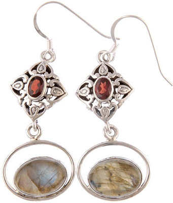 15% OFF on Exotic India Labradorite with Garnet Sterling Silver Dangle Earring