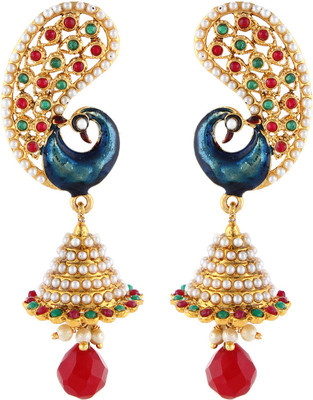 Aadi Creations Dainty Peacock Yellow Gold Plated Copper, Brass Drop Earring