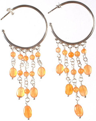 15% OFF on Exotic India Fine Carnelian Sterling Silver Chandelier Earring