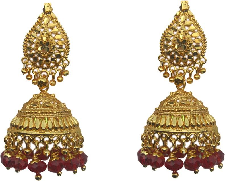 60% OFF on Sankisho Golden Red Metal, Alloy, Glass Jhumki Earring