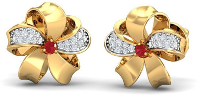 24% OFF on Aurobliss.com Ribbon Floral 18 K Cubic Zirconia Yellow Gold Stud Earring