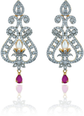 62% OFF on Dhruvi Creation By Zaveri Pearls 22K Yellow Gold, Rhodium Plated K Cubic Zirconia Brass Drop Earring