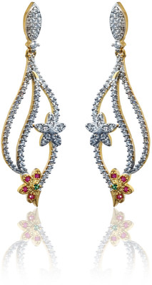 63% OFF on Dhruvi Creation By Zaveri Pearls 22K Yellow Gold, Rhodium Plated K Cubic Zirconia Brass Drop Earring