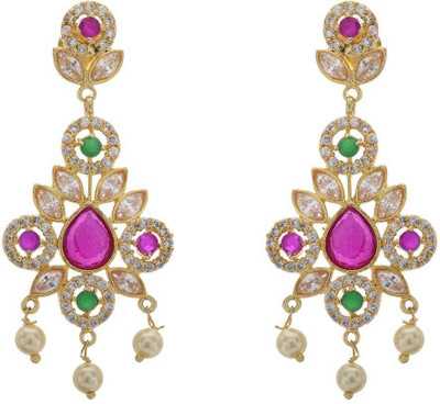 24% OFF on Pearls Cart Stone Studded Traditional Flower Theme Alloy Drop Earring