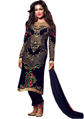 65% OFF on Resham Fabrics Velvet Embroidered, Solid Semi-stitched Salwar Suit Dupatta Material Unstitched