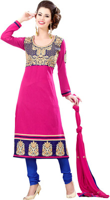 60% OFF on Go Traditional Cotton Embroidered, Printed Semi-stitched Salwar Suit Dupatta Material Unstitched