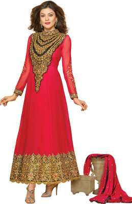 43% OFF on Prafful Georgette Floral Print Semi-stitched Salwar Suit Dupatta Material Unstitched