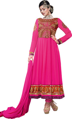 50% OFF on Prafful Georgette Floral Print Semi-stitched Salwar Suit Dupatta Material Unstitched