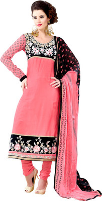 60% OFF on Go Traditional Cotton Embroidered, Printed Semi-stitched Salwar Suit Dupatta Material Unstitched