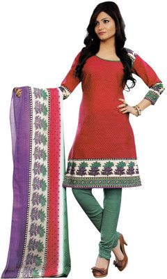 63% OFF on Slassy Cotton, Chiffon Printed Salwar Suit Dupatta Material Unstitched