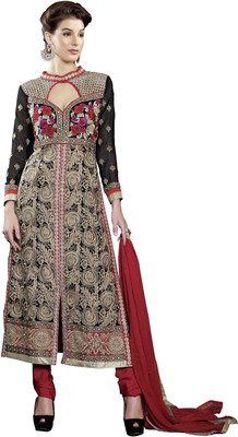 19% OFF on Aarti Saree Georgette Self Design Semi-stitched Salwar Suit Dupatta Material Unstitched