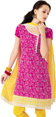 32% OFF on Hiva Cotton, Chiffon Floral Print Semi-stitched Salwar Suit Dupatta Material Unstitched