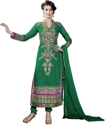 19% OFF on Aarti Saree Georgette Self Design Semi-stitched Salwar Suit Dupatta Material Unstitched