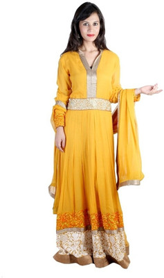 55% OFF on Sabrang Georgette Solid Semi-stitched Salwar Suit Dupatta Material Unstitched