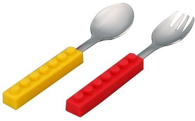 40% OFF on GoGifts Snack & Stack - Set of 2 - Spoon and Fork with a Lego Brick as a Handle - Stainless steel, Silicone