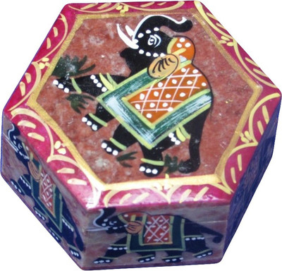 50% OFF on Artist Haat Handcrafted Natural Soapstone With Elephant Painting Work Jewellery Vanity Box Beige