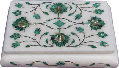 33% OFF on Artist Haat Handcrafted Marble With Ah Floral Design17 Inlay Grill Work Jewellery Vanity Box White