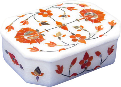 35% OFF on Artist Haat Handcrafted Marble With Floral Design3 Inlay Grill Work Jewellery Vanity Box White